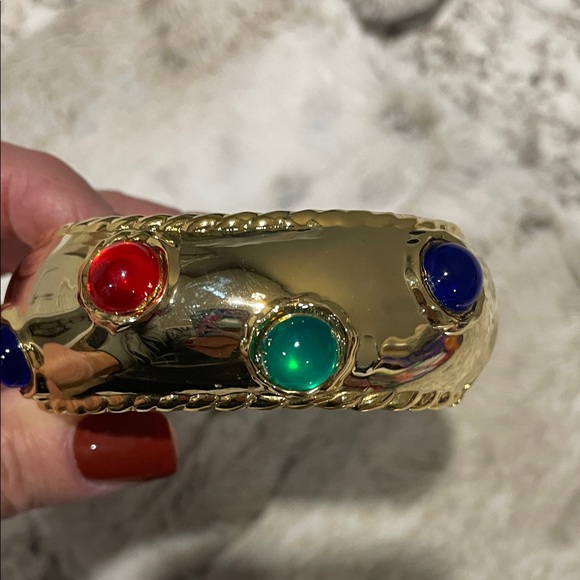 Stunning Gold Bracelet with Multicolor Gemstones. Easy on/off - Picture 3 of 4